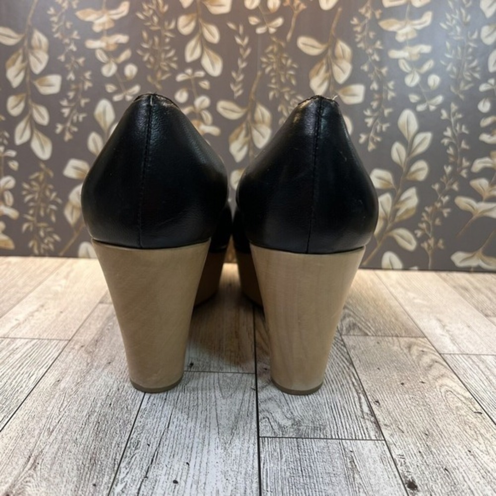 Loeffler Randall Wood Platform Wedge Black Leather Shoes size 9.5 B - Picture 4 of 8